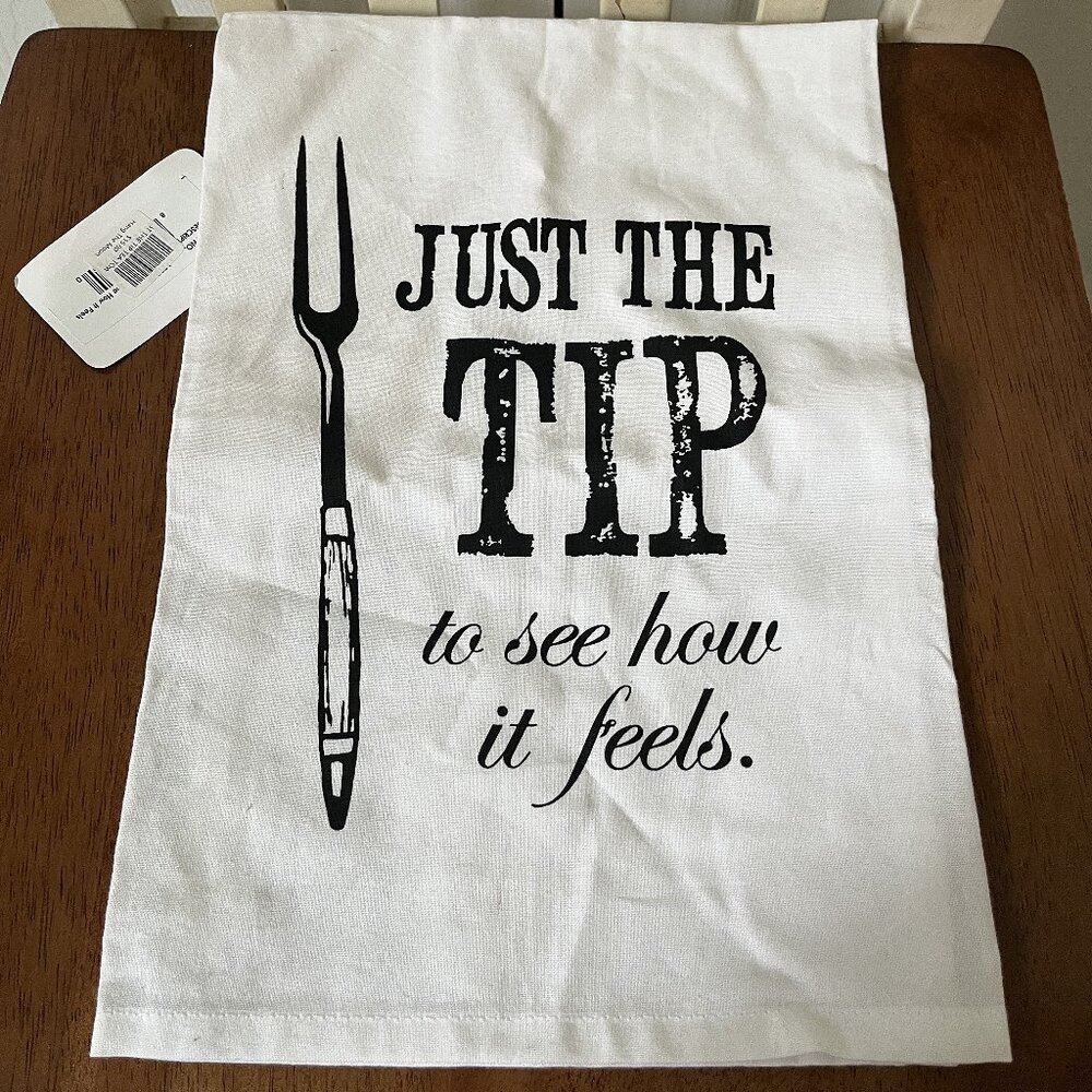 NWT Twisted Wares JUST THE TIP white kitchen adult humor sack cloth towel 26”